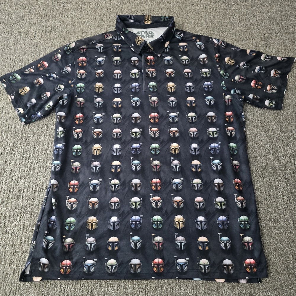 RSVLTS Star Wars Mandalorian Helmets Polo Shirt Men's L Performance Stretch